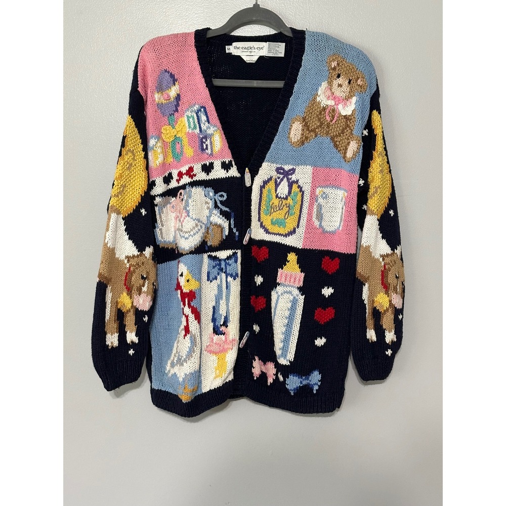 The Eagles Eye Nursery Rhyme Knit Cardigan Sweater 90's Vintage Size Medium